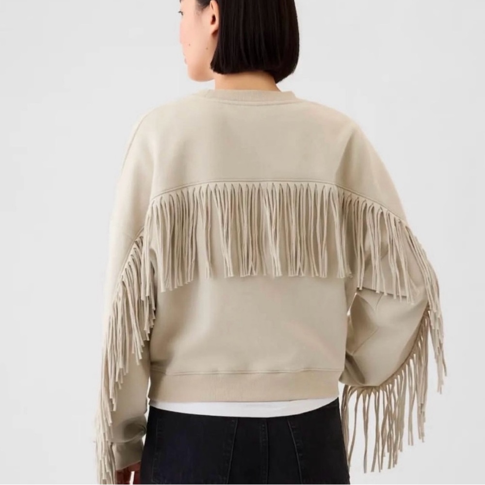 GAP Cream Fringe Sleeve Sweatshirt - Picture 2 of 8